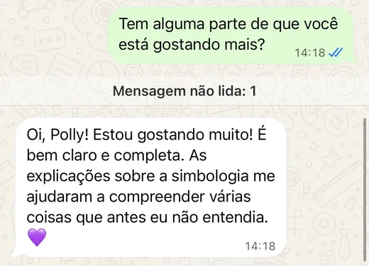 Aluna no WhatsApp: as explicações sobre a simbologia me ajudaram a compreender várias coisas que antes eu não entendia